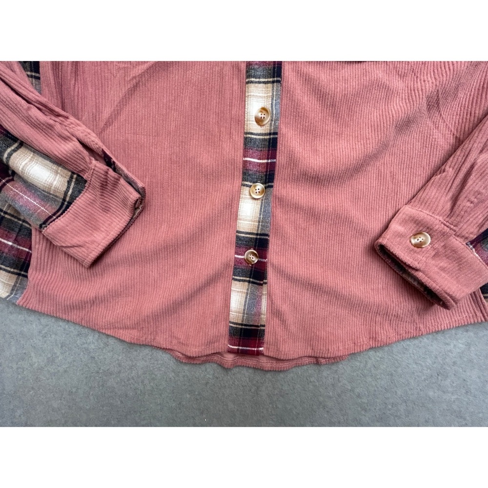 Zeagoo Womens XXL Pink Corduroy Plaid Colorblock Button Down Shirt Shacket NWT - Picture 7 of 11